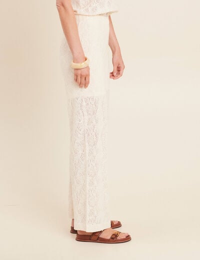 Pantalon large taille basculée ecru femme