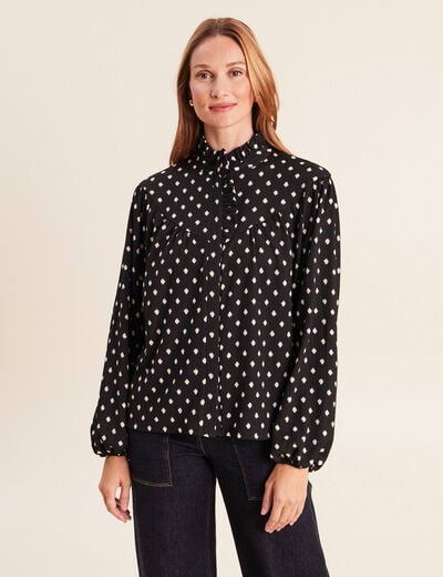 Blouse droite manches longues noir femme
