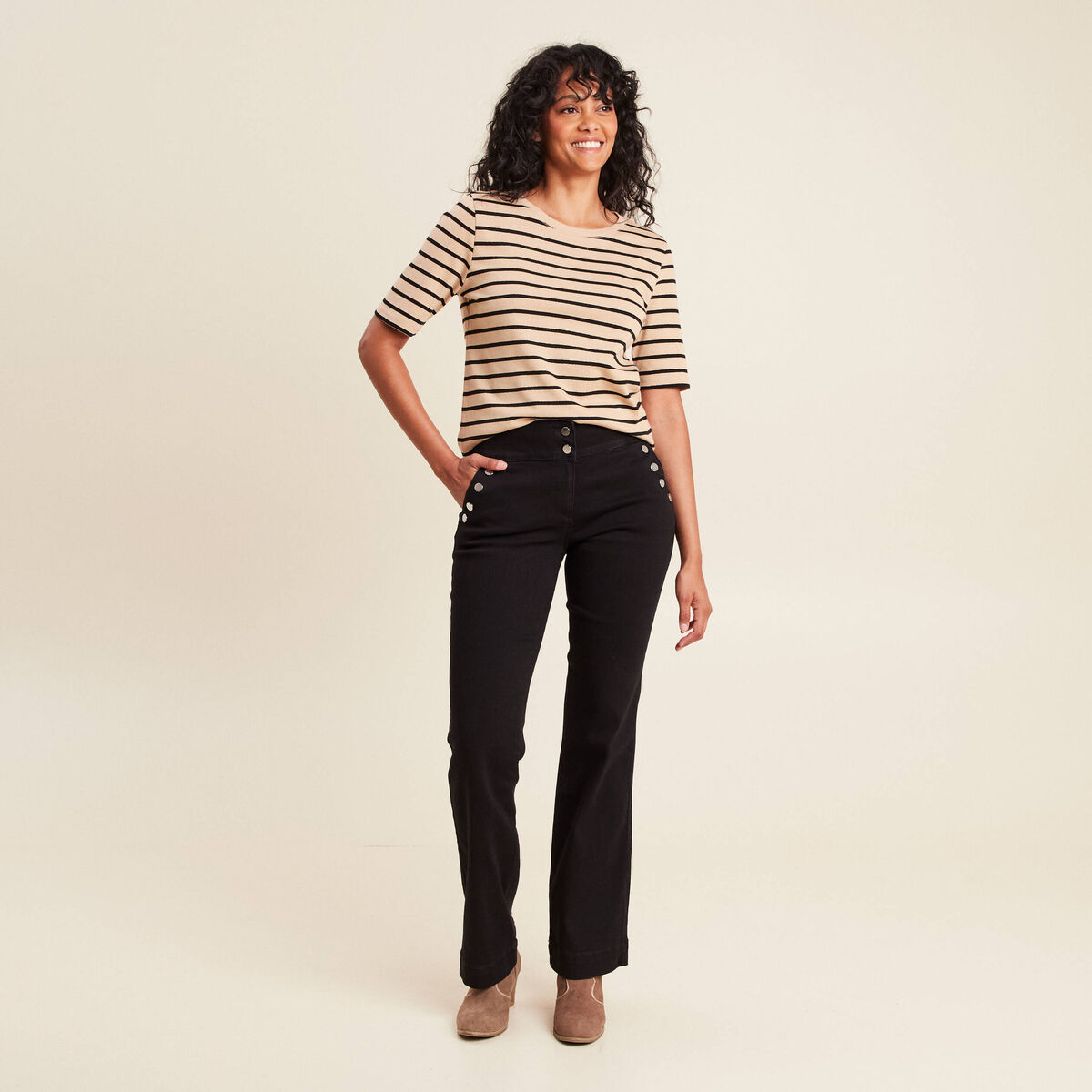 Pantalon bootcut à pont noir femme