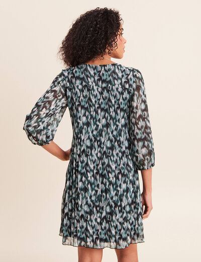 Robe courte &eacute;vas&eacute;e pliss&eacute;e col v vert femme
