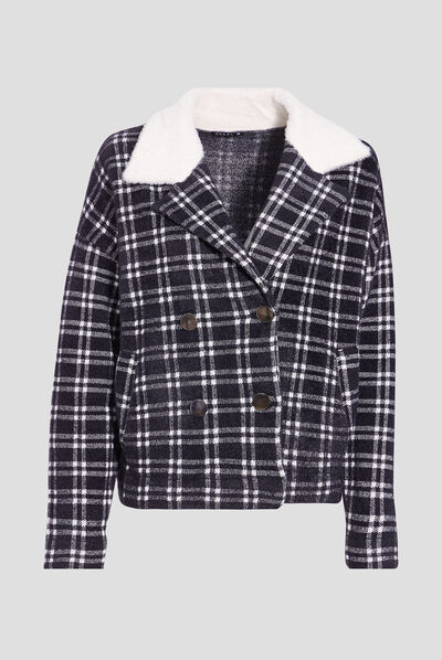 Manteau droit boutonné noir femme