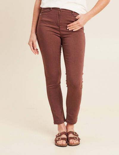 Pantalon ajusté taille haute marron foncé femme