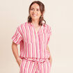 Chemise ample manches courtes aspect lin rose femme