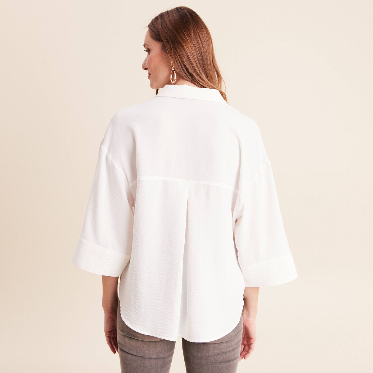 Chemise col chemise manches 3/4 ecru femme