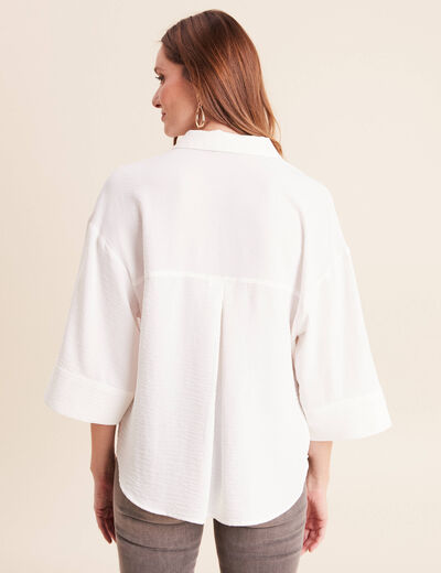 Chemise col chemise manches 3/4 ecru femme