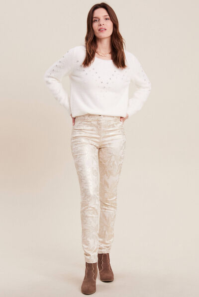 Pantalon ajusté denim blanc femme