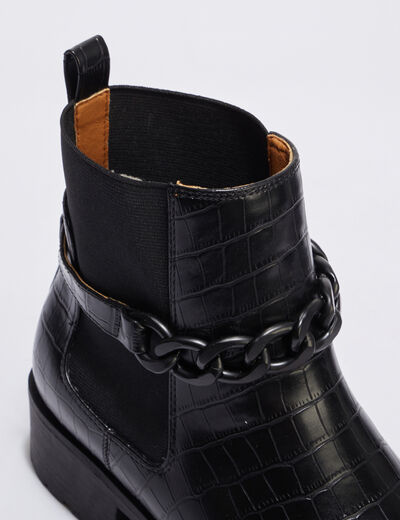 Bottines chelsea aspect croco noir femme