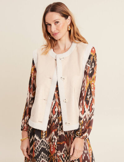 Gilet réversible laine mouton beige femme