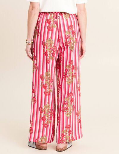 Pantalon large taille haute rose femme