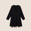 Robe courte &eacute;vas&eacute;e col v manches longues noir femme