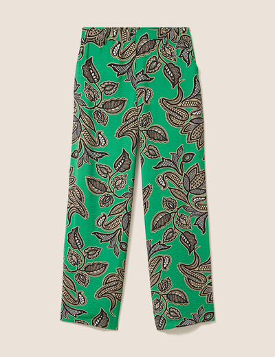 Pantalon large taille haute vert femme