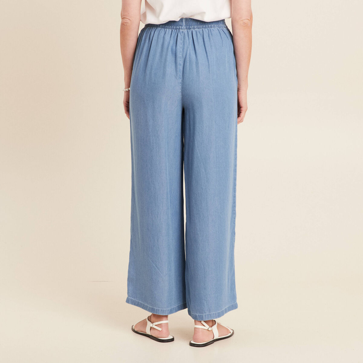 Pantalon large avec pans denim double stone femme