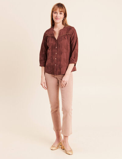 Blouse col tunisien manches 3/4 taupe femme