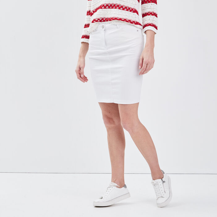 Jupe droite en jean blanc femme
