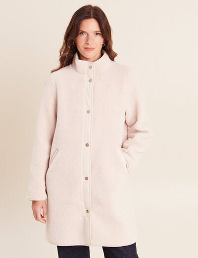 Manteau bouclette doubl&eacute; manches longues ivoire femme