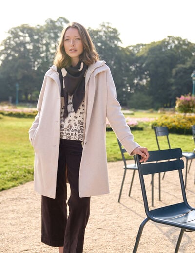 Manteau col montant doubl&eacute; creme femme