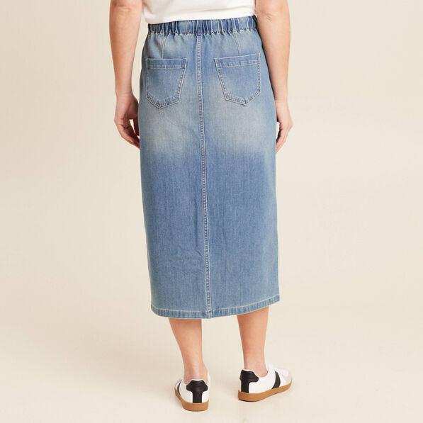 Jupe longue droite en jean denim double stone femme