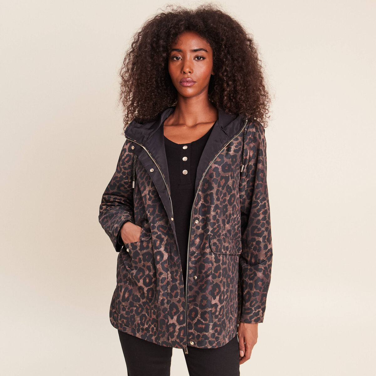 Parka cintr&eacute;e r&eacute;versible &agrave; capuche marron femme