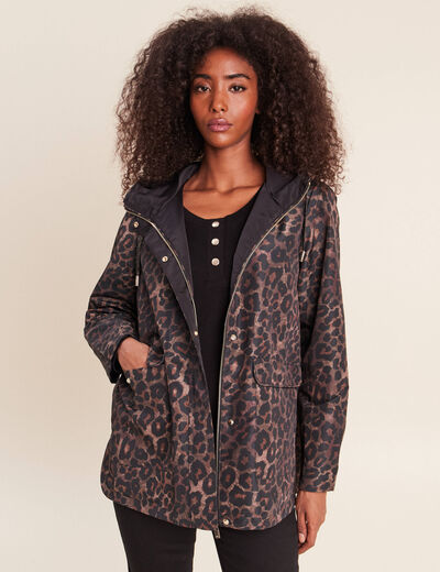 Parka cintr&eacute;e r&eacute;versible &agrave; capuche marron femme