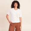 Gilet manches courtes col rond ecru femme
