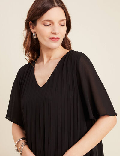 Robe droite plissée noir femme