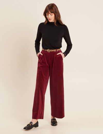 Pantalon large velours bordeaux femme