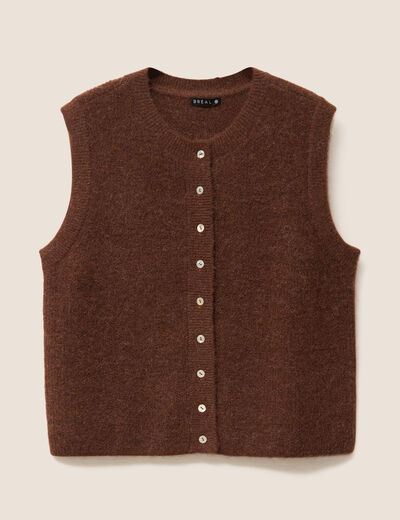 Gilet droit mi-long sans manches marron foncé femme