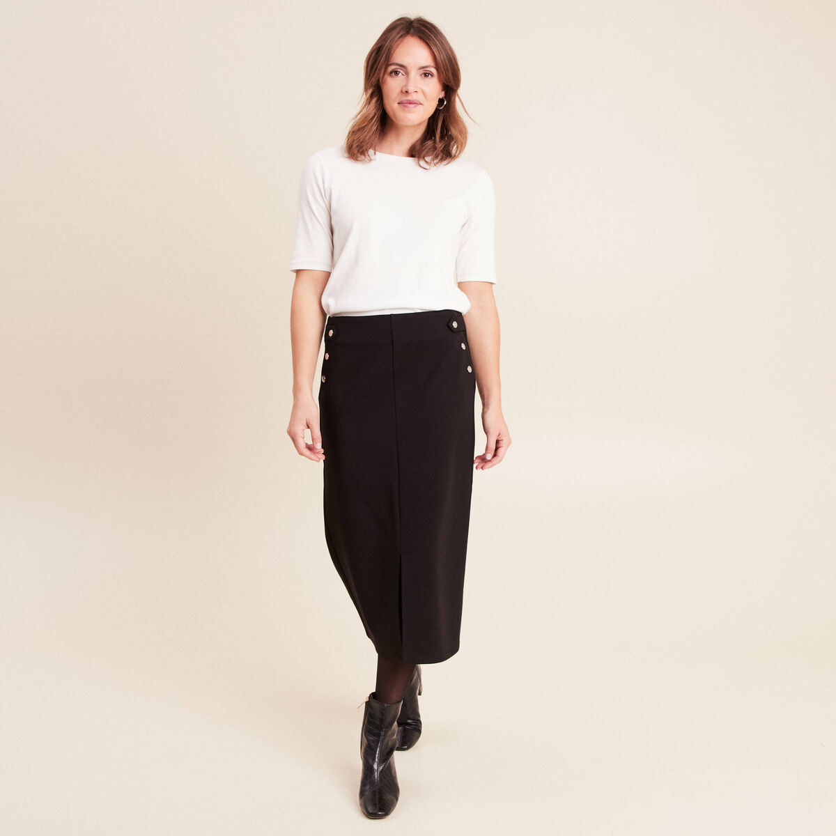 Jupe midi crayon noir femme
