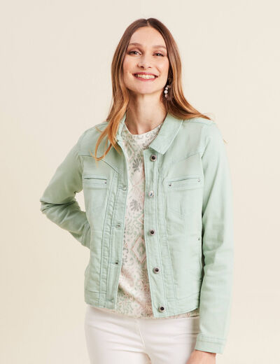 Blouson ajusté boutonné vert clair femme