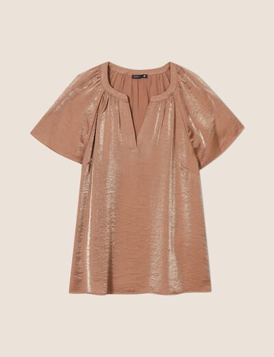 Blouse manches courtes marron clair femme