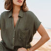 Chemise ample courte manches courtes vert kaki femme