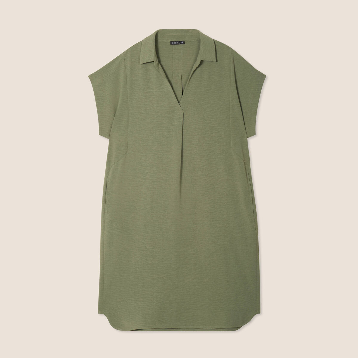 Robe droite col en V vert kaki femme