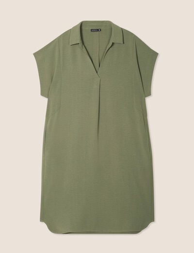 Robe droite col en V vert kaki femme