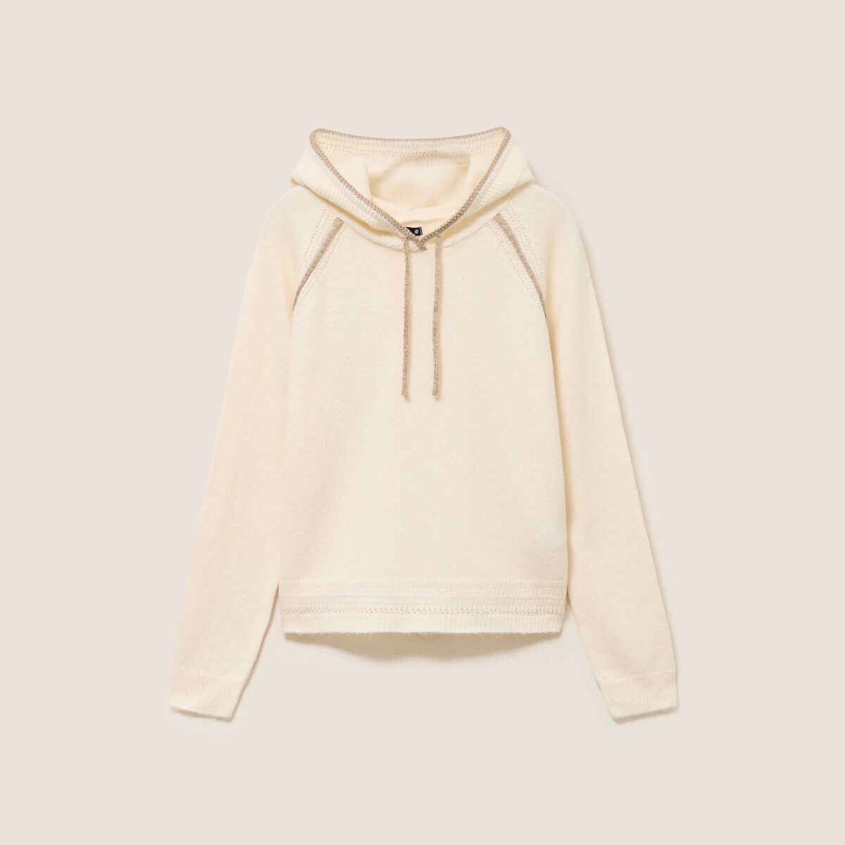 Sweat droit long &agrave; capuche ecru femme