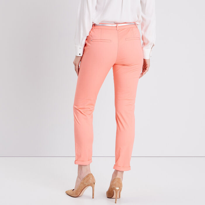 Pantalon chino droit orange corail femme