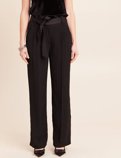 Pantalon satin&eacute; coupe droite noir femme