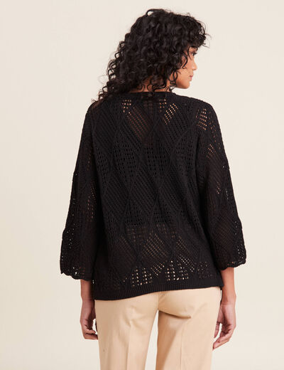 Gilet manches 3/4 ajouré noir femme