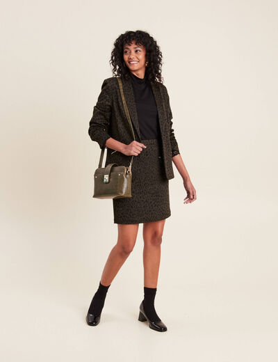 Jupe droite détails zippés vert kaki femme