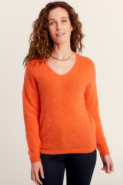 Pull manches longues orange femme