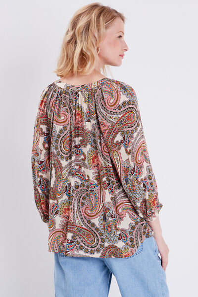 Blouse manches 3/4 beige femme