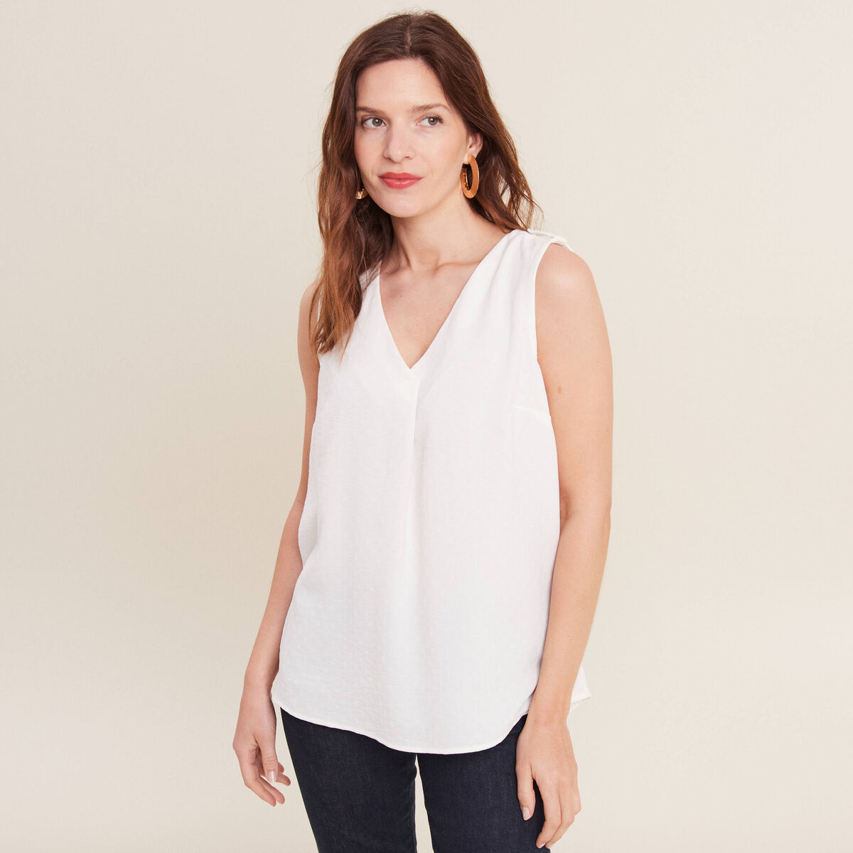 Blouse sans manches ecru femme