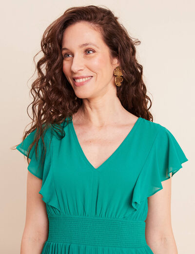 Robe longue &eacute;vas&eacute;e &agrave; volants vert menthe femme