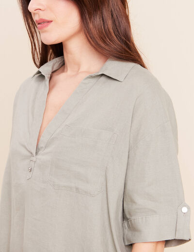 Blouse courte 100% lin vert clair femme