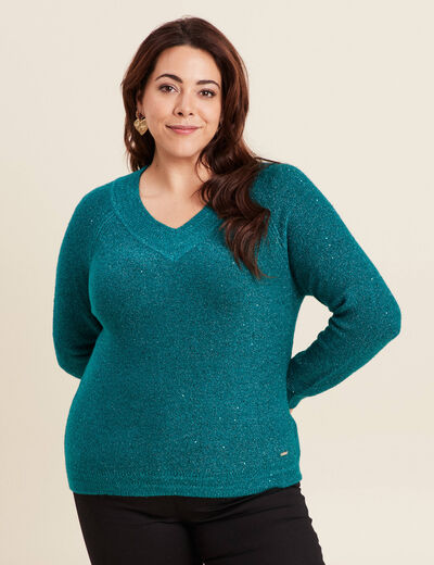 Pull manches longues vert canard femme