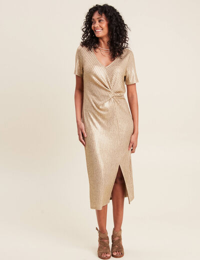 Robe ajustée métallisée couleur or femme