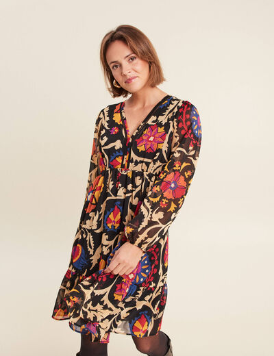Robe évasée manches longues noir femme