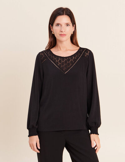 Blouse droite manches longues dentelle noir femme