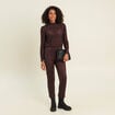 Legging 7/8&egrave;me taille haute aspect daim marron fonc&eacute; femme