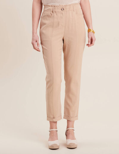 Pantalon carotte 7/8ème beige femme