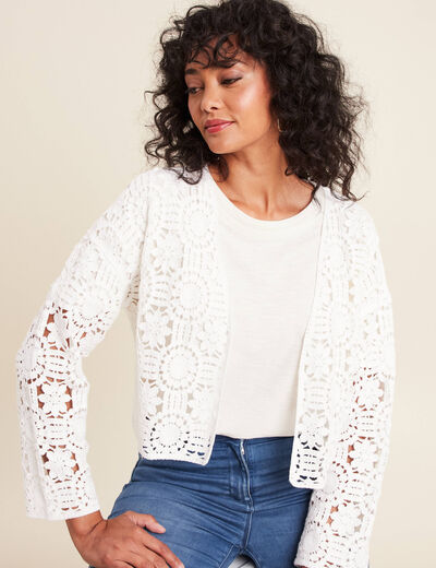 Gilet court manches longues ecru femme